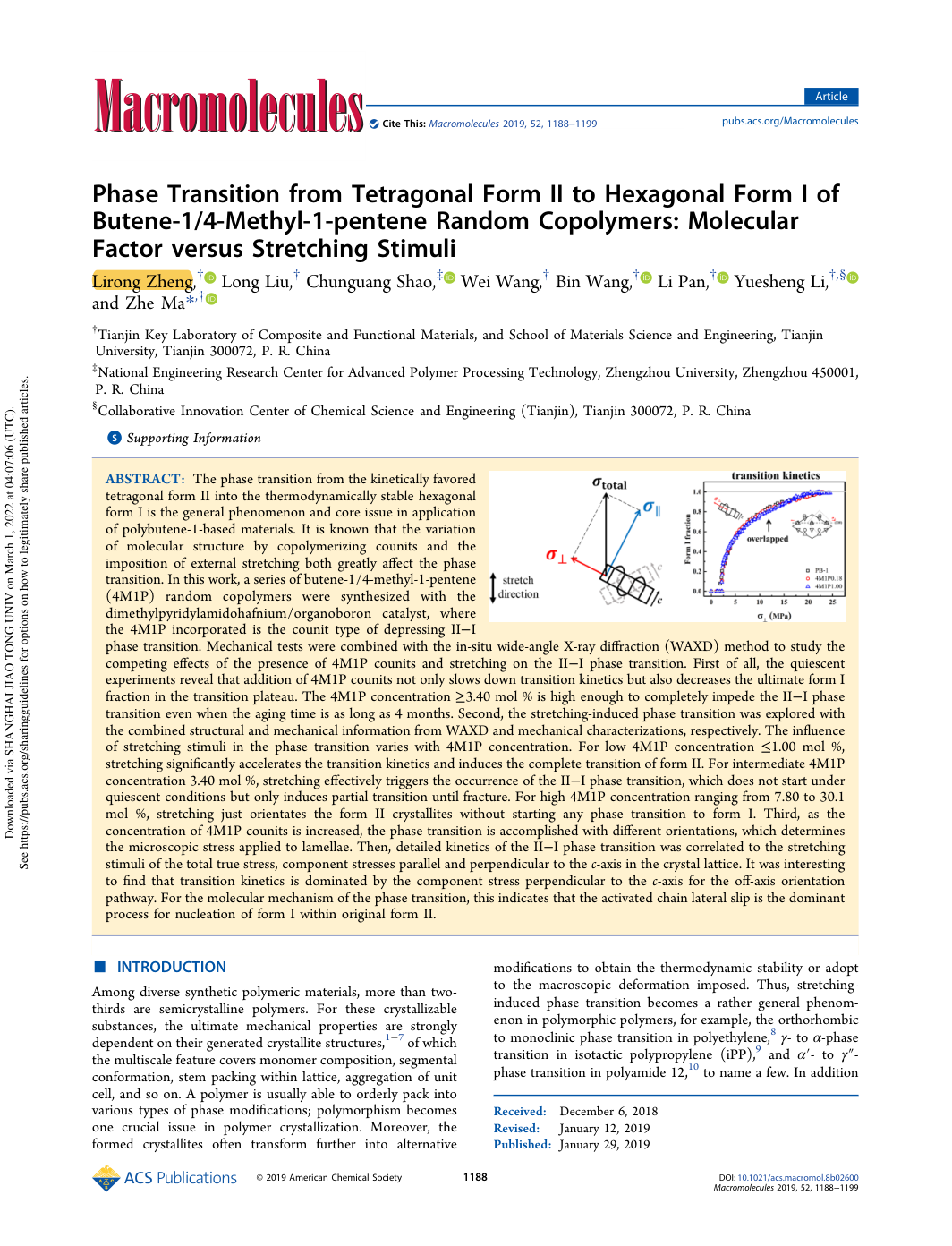 Phase Transition from Tetragonal Form II to Hexagonal Form I of Butene-1/4-Methyl-1-pentene Random Copolymers