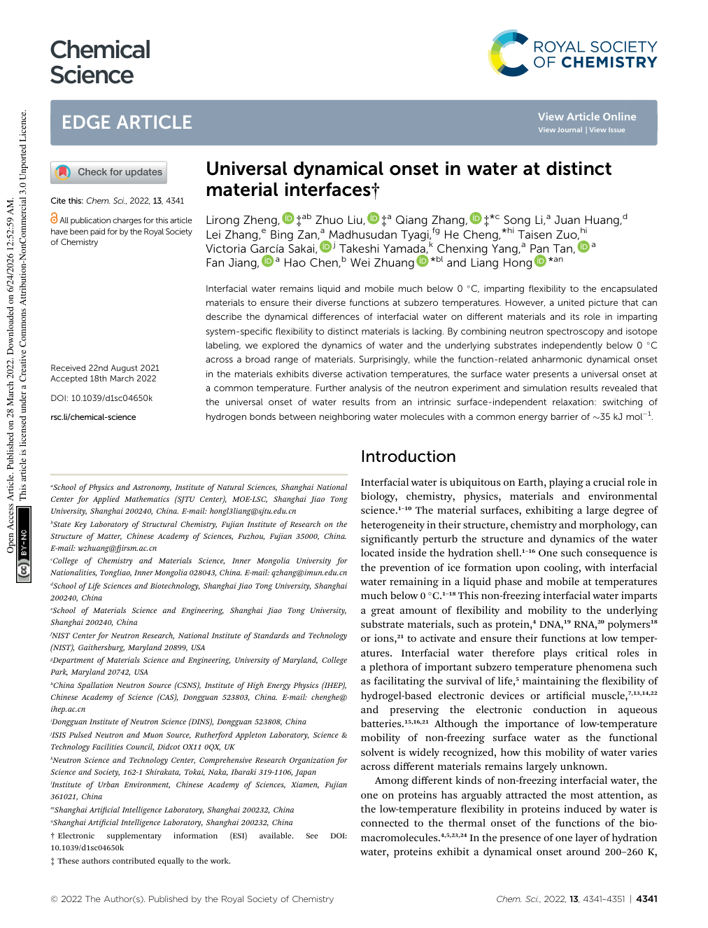 Universal Dynamical Onset in Water at Distinct Material Interfaces